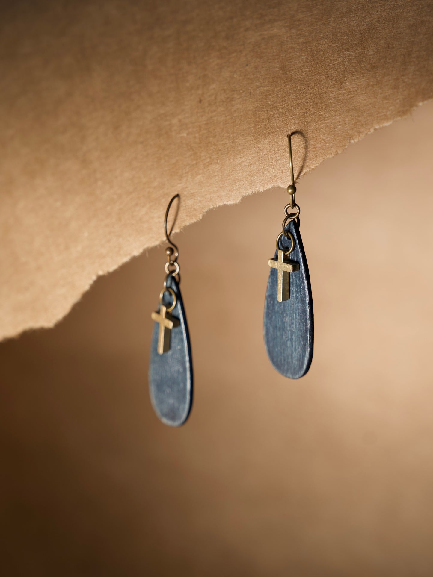 Brass Cross in Denim Drops