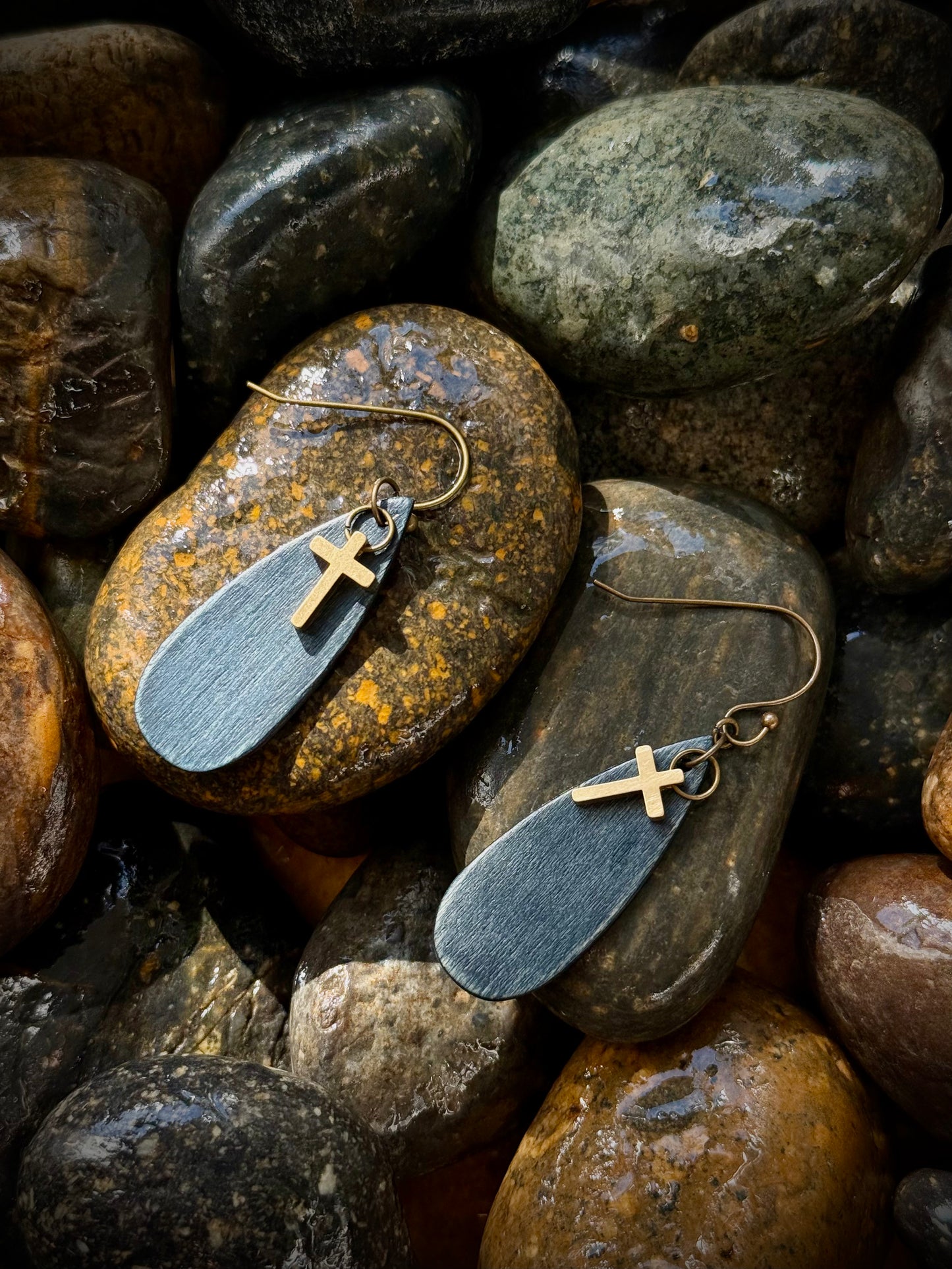Brass Cross in Denim Drops