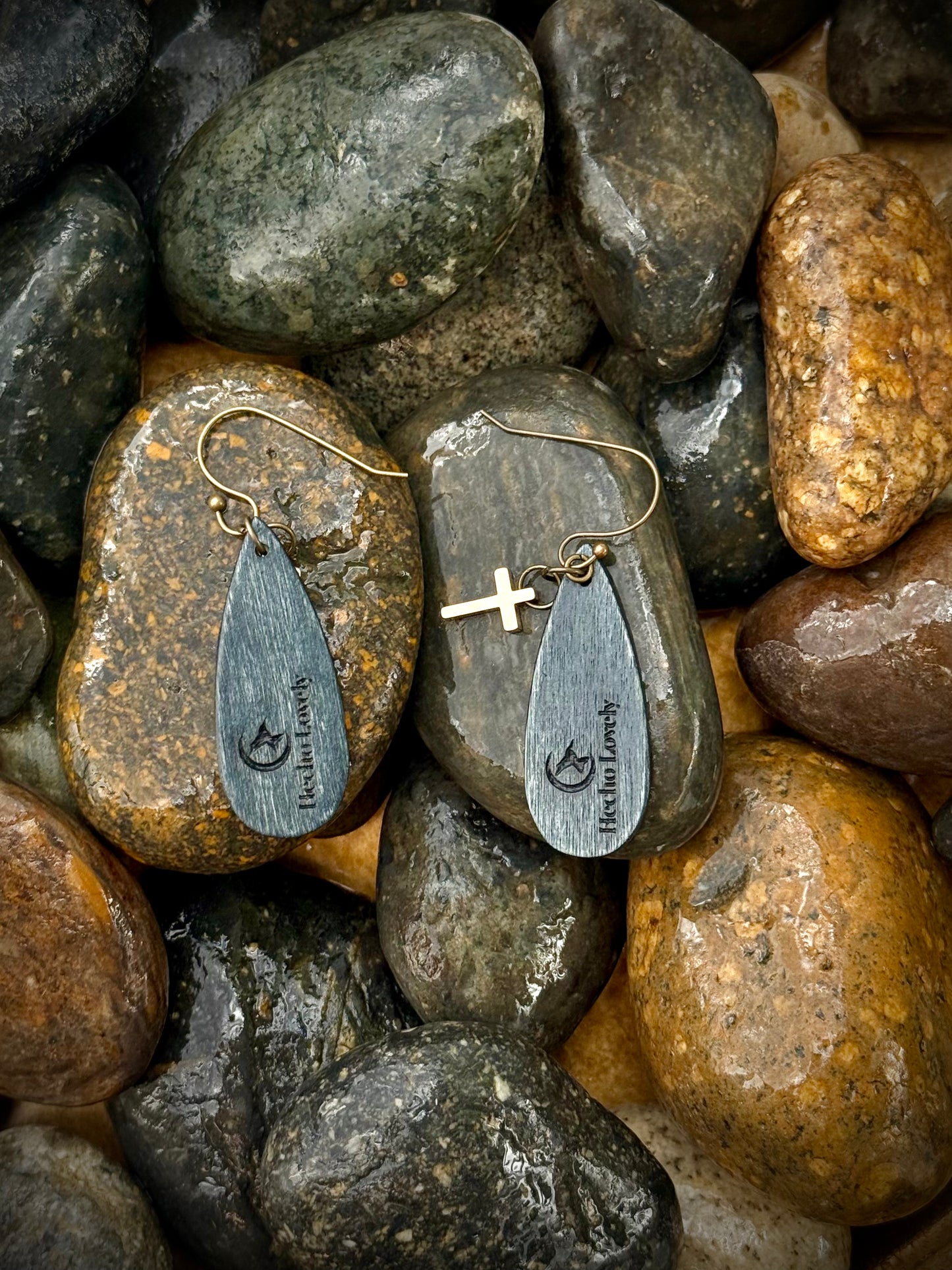 Brass Cross in Denim Drops