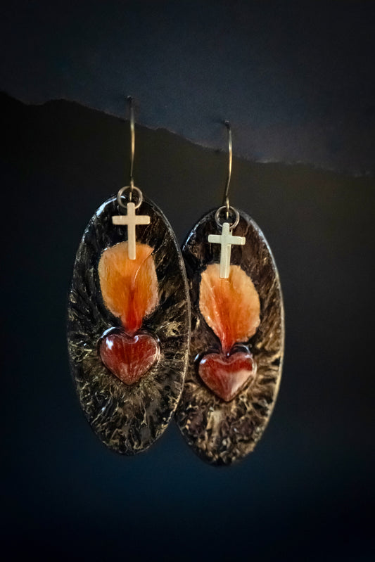 Sagrado Corazón - Rose Heart & Camellia Flames