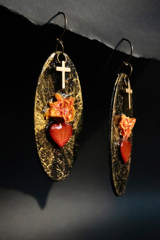 Sagrado Corazón-Resin Rose Heart & Camellia Flames