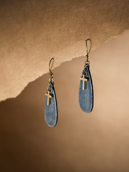 Brass Cross in Denim Drops