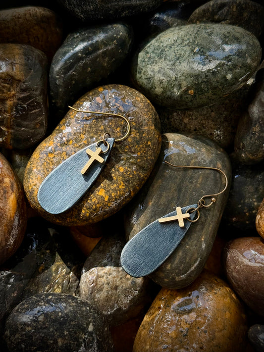 Brass Cross in Denim Drops