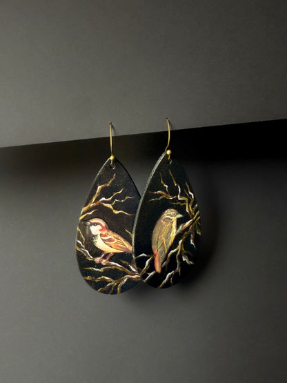 Sparrows Perched on Gold Branches