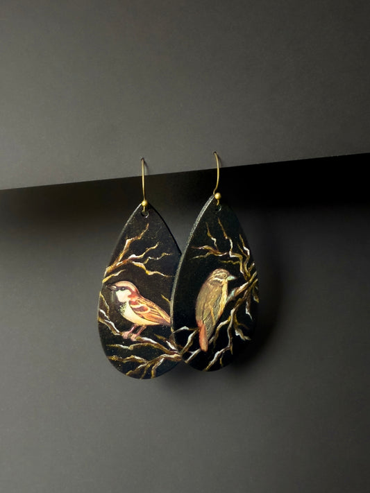 Sparrows Perched on Gold Branches